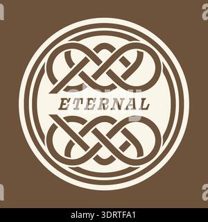 Round medallion with eternal text and an interlaced knot pattern in a classic emblem style Stock Vector