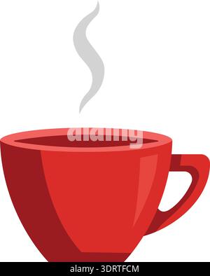 Red cup with steam rising above a hot beverage in a simple flat style Stock Vector
