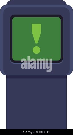 Flat illustration of a ticket machine kiosk with a green alert symbol on the display Stock Vector