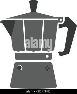 Flat illustration of a stovetop espresso pot with handle and spout in dark gray Stock Vector