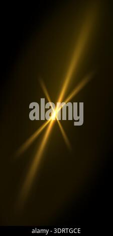 Light from car headlights, a bright star, a spotlight, or a streetlamp. Yellow glowing stripes. Abstract vector on a black. Stock Vector