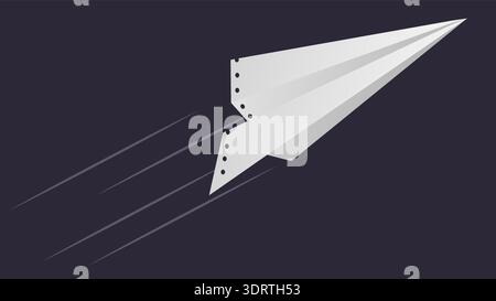 White paper airplane flying on dark background Stock Vector