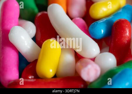 Macro close up of colorful rainbow sprinkles candy texture background Stock Photo