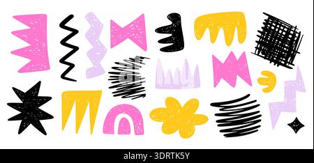Trendy textured scribble doodle shapes set collage Stock Vector