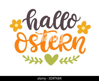 Hello Easter hand lettering in German language Stock Vector