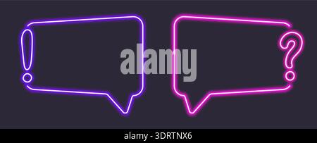 Neon speech bubbles: exclamation and question marks Stock Vector
