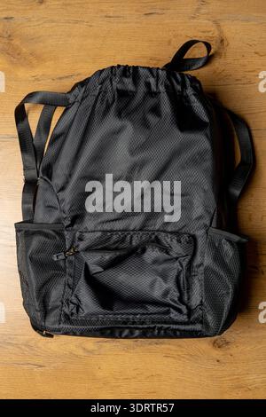 Black backpack with space for inscription isolated Stock Photo
