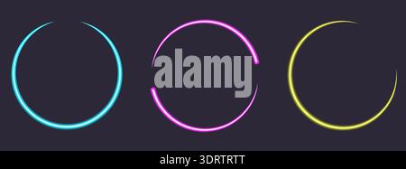 Colorful glowing neon light circle frames on dark background Stock Vector