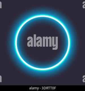 Glowing neon circle on dark background Stock Vector