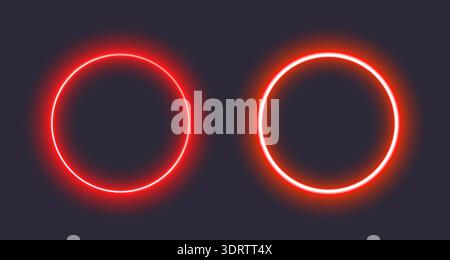 Glowing red and white neon circles on dark background Stock Vector