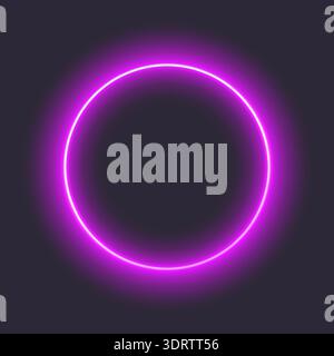 Glowing neon purple circle on dark background Stock Vector
