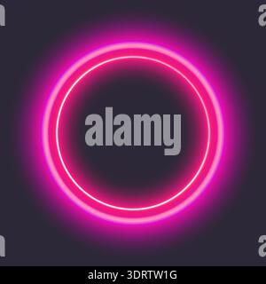 Glowing pink neon circle on dark background Stock Vector