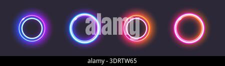Colorful neon circles on dark background - glowing design Stock Vector