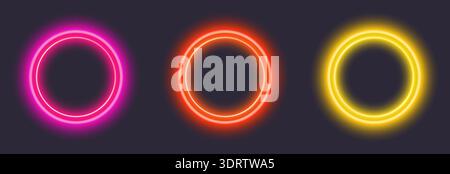 Vibrant neon glowing rings in pink, red, and yellow Stock Vector