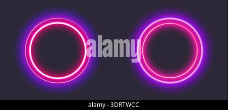 Neon rings: glowing circles with vibrant purple and pink light Stock Vector