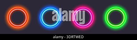 Glowing neon circles on dark background Stock Vector