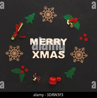 Collection of Christmas Decorations and Letters Forming a Greeting Stock Photo