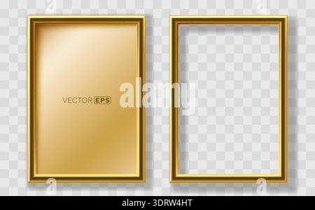 Shining Golden Frames One with Metallic Background, One Empty. Perfect for photos, art, or certificates. Vector illustration. Stock Vector