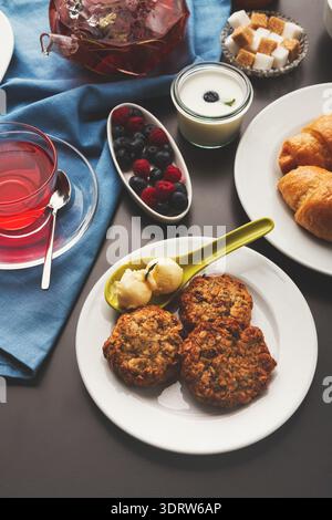 Collection of Desserts and Beverages Served on a Table at a Casual Gathering Stock Photo
