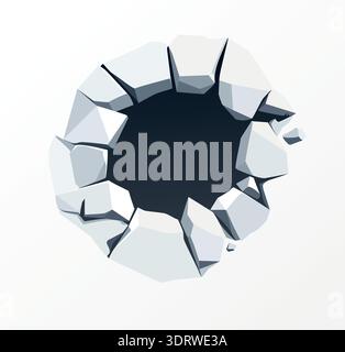 Conceptual vector illustration of cracked surface hole opening, abstract geometric break, flat design Stock Vector