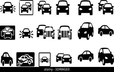 Car Traffic and Vehicle Silhouette Icons Set Black Vector Collection Stock Vector