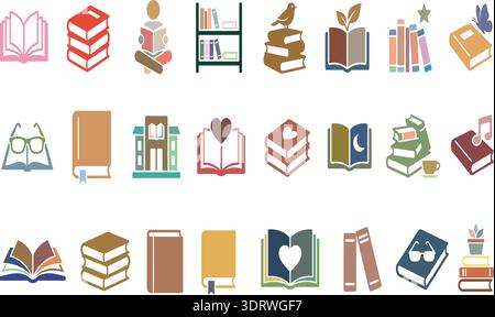 Books and Reading Education Icons Set Colorful Vector Collection Stock Vector