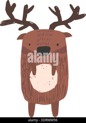 Cute childish hand drawn brown deer illustration Stock Vector