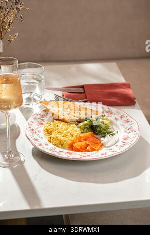 Scrambled eggs with salmon and broccoli Stock Photo