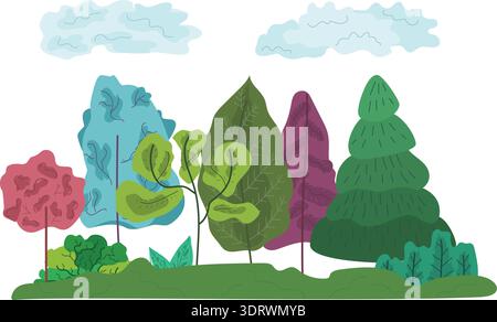 Colorful abstract trees and grass composition Stock Vector