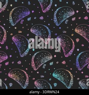 Trendy holographic pattern with sketch taco Stock Vector