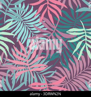 Pale color pattern with hand drawn tropical leaves Stock Vector