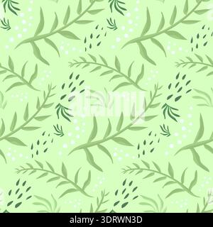 Tender spring pattern with green leaves and dots Stock Vector