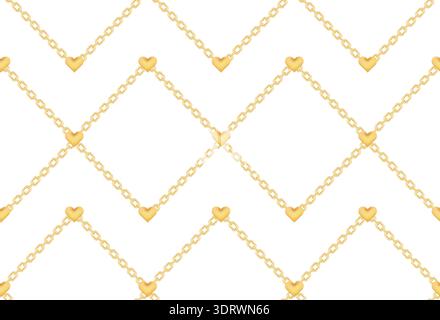 Elegant pattern with golden ring chain with hearts Stock Vector