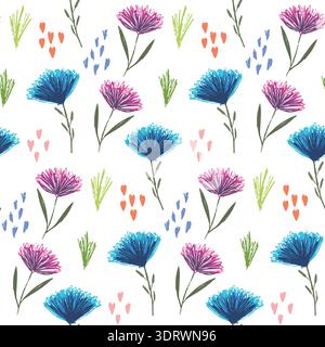 Cute floral pattern with pink and blue flowers Stock Vector