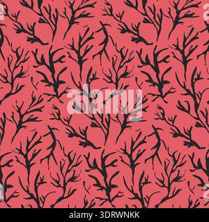 Contrast red drawn ink branches pattern Stock Vector