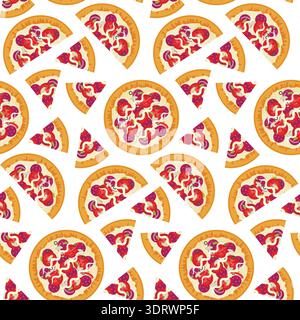 Cute food pattern with tasty italian pizza Stock Vector