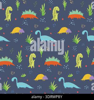 Cute dark blue dinosaurs pattern for kids textile Stock Vector