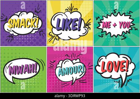 Cute cartoon St. Valentines speech bubbles set Stock Vector