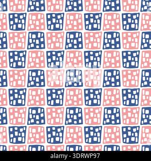 Cute blue and pink pattern with square shapes Stock Vector