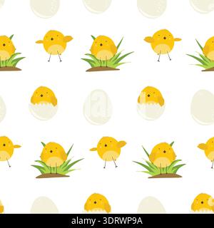 Cute pattern with cartoon yellow chickens Stock Vector