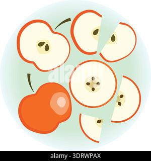 Flat vector ripe red apple set Stock Vector