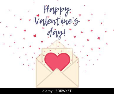 Cute Valentines day card with hearts and envelope Stock Vector