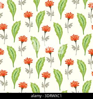 Bright floral pattern with cute red flowers Stock Vector