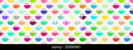 horizontal seamless hot colorful coffee cup pattern for design and background. Stock Vector