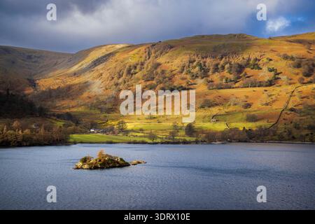 Norfolk Island on Ullswater and Glencoyne in the winter, Lake District, Cumbria, England Stock Photo