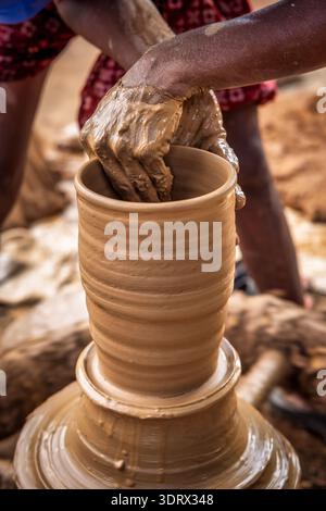 Close-up of manual clay and pottery work, Odisha, India, Asia Stock Photo