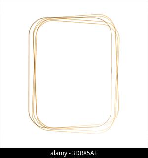 A delicate golden watercolor frame features multiple thin, hand-drawn style lines. Its rectangular shape has soft, rounded corners. The elegant design is isolated on a pure white background. Stock Vector