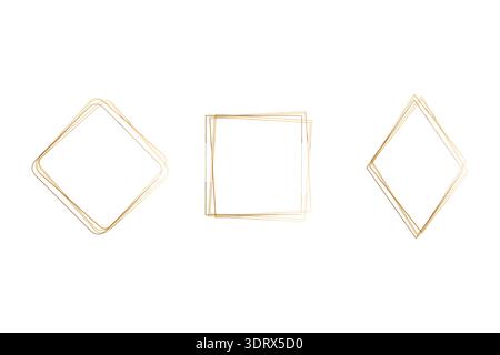 Three golden watercolor frames feature distinct geometric outlines on a clean white background. Stock Vector
