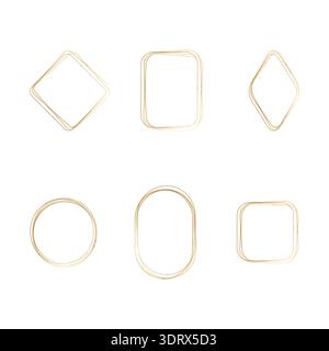 Six delicate golden watercolor frames appear on a clean white background. Stock Vector