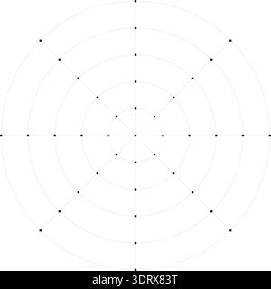 Black dot radial grid texture with squares on white background. FUI science round grid backdrop. Math or technological notebook blank circular sheet. Stock Vector